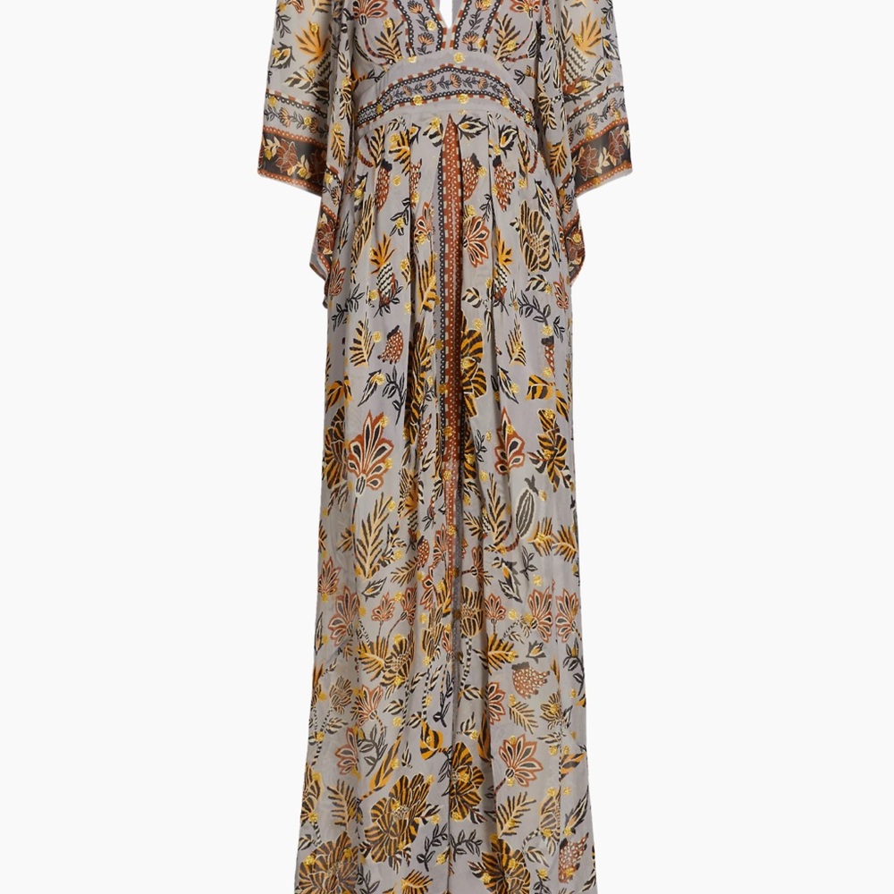 Brown and Cream Maxi Gown with Wrap and Tiered Style for Resort Wear